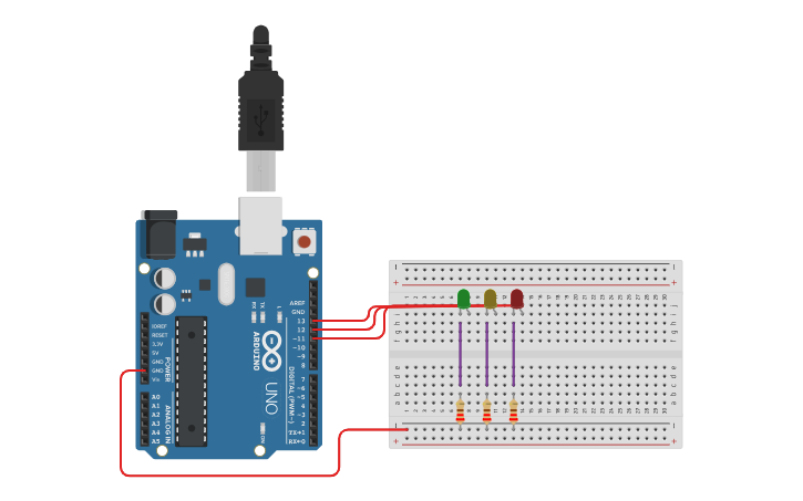 Circuit design BLINKING LIGHTS: CHARACTER INPUT - Tinkercad