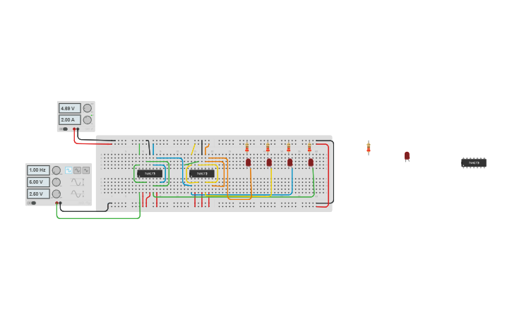 Circuit design 4 bit clock - Tinkercad