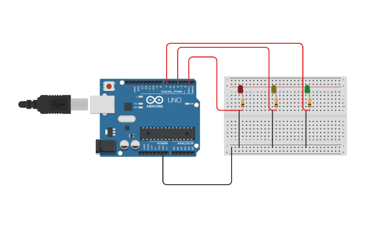 Circuit design 3 LED BLINKING PROGRAM - Tinkercad
