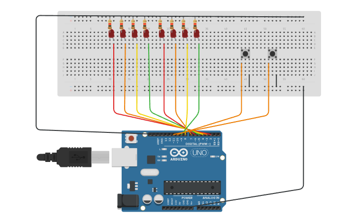Circuit design Control de botones incremental y decremental - Tinkercad