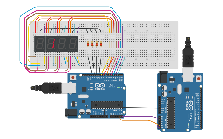Circuit design 7 segment display - Tinkercad