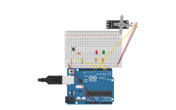 Circuit design Gate Lowering and Raising with Servo - Tinkercad