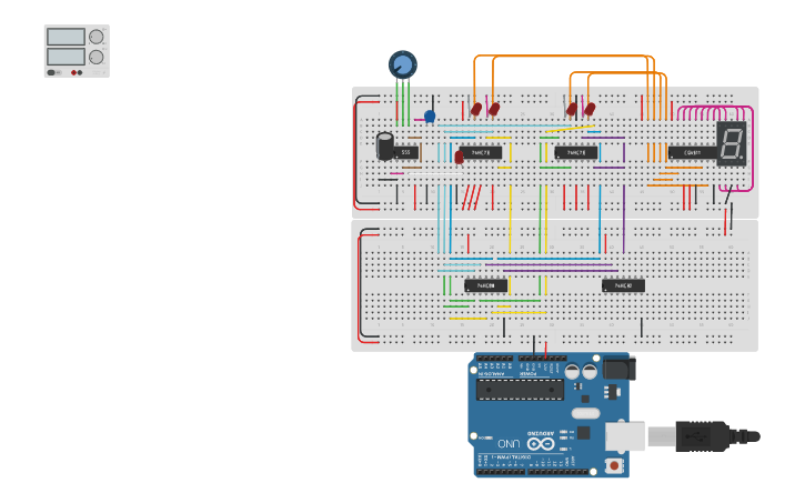 Circuit design 4 Bit JK flip flop up counter 0-9 - Tinkercad