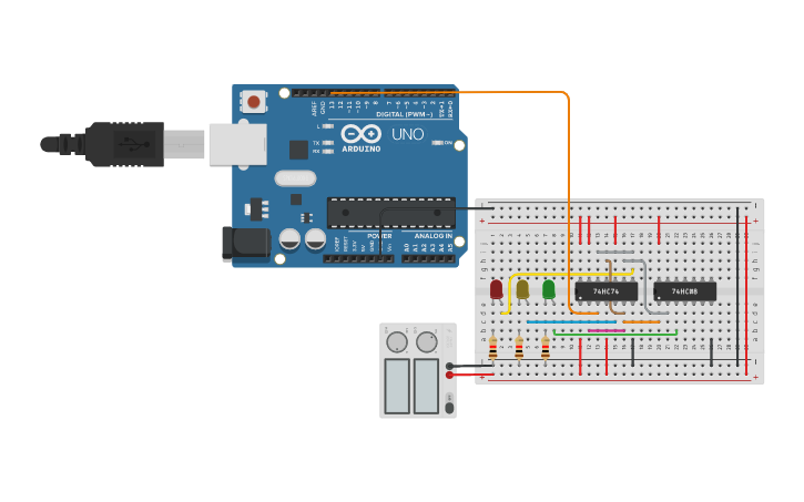 Circuit design Traffic light using D-Flip FLop - Tinkercad