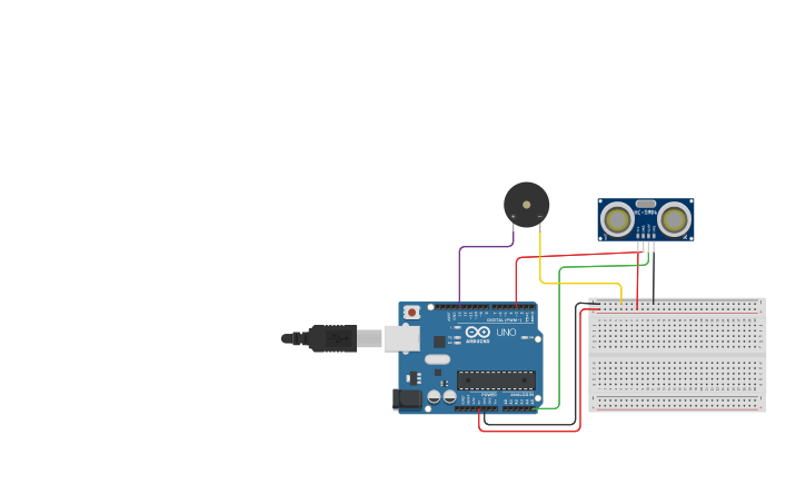 Circuit design sensor de proximidad con buzzer - Tinkercad