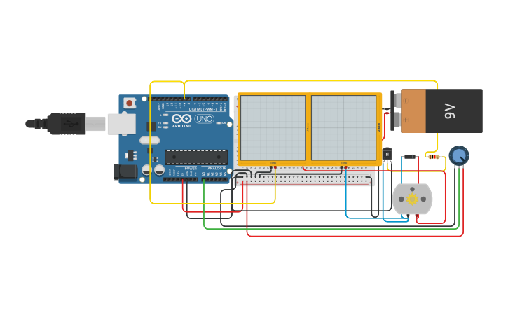 Circuit design Transistor Amplifier (With Motor) - Tinkercad