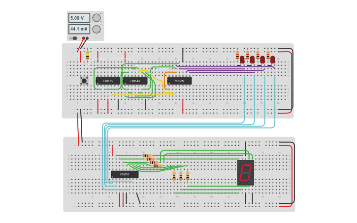 Circuit design BCD Counter - Tinkercad