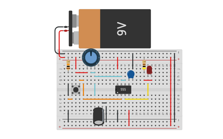 Monostable Circuit Using 555 Using Rcad Software Circuit design Adjustable Monostable Circuit using 555 Timer - Tinkercad