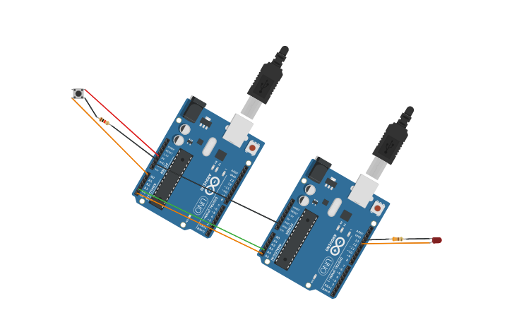 Circuit design I2C Communication between two Arduino - Tinkercad