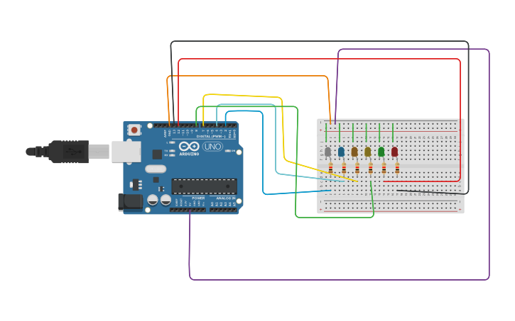 Layout Running Led Circuit design RUNNING LED - Tinkercad