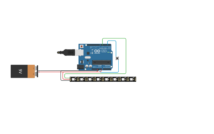 Circuit design Button Activated LED Strip - Tinkercad