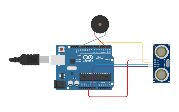 Circuit design sensor hc-sr04 - Tinkercad