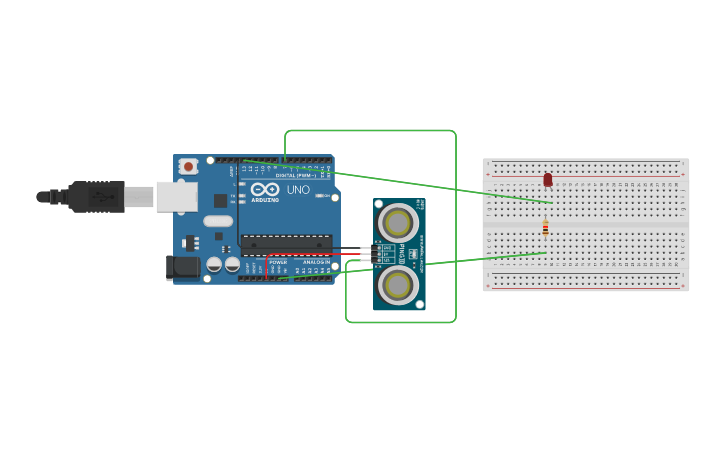 Circuit design Ultrasonic sensor - Tinkercad