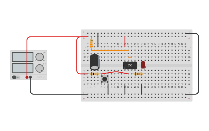 Circuit design Monostable timer 555 - Tinkercad