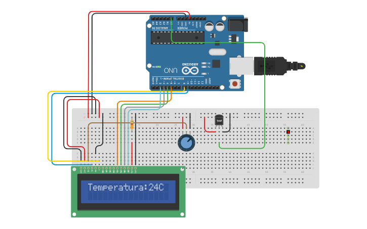 Circuit design Sensor de Temperatura + Display - Tinkercad
