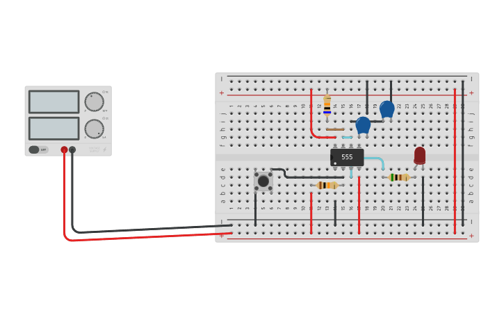 Circuit design generator monostabilny 555 - Tinkercad