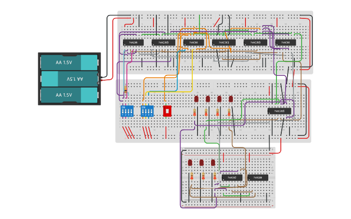 Circuit design Adder, Subtractor, comparator - Tinkercad