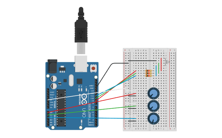 Circuit design Practica4 LED RGB 2pt Virgen - Tinkercad