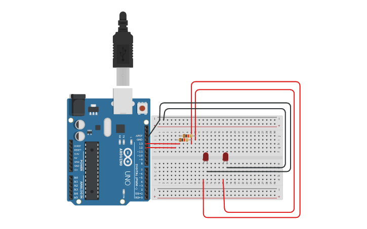 Circuit design controlar 2 leds - Tinkercad