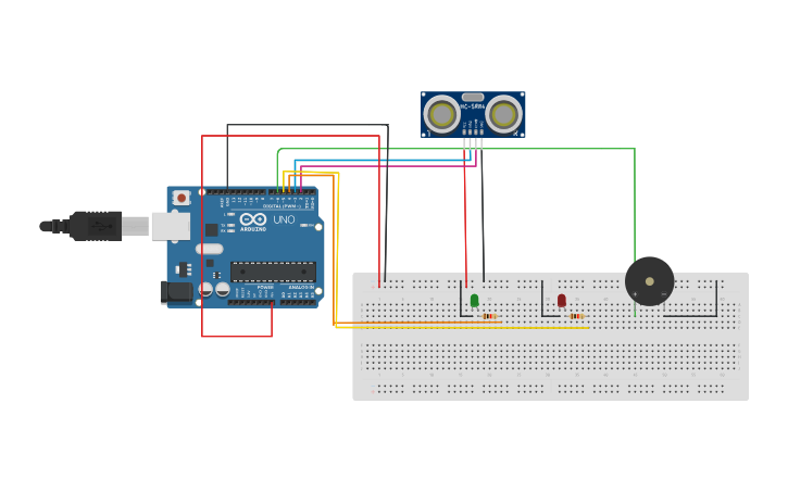 Circuit design Ultra Sonic Sensor Project - Tinkercad