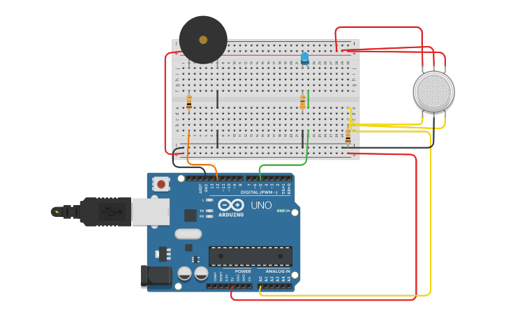 Circuit design simple smoke detection using Arduino - Tinkercad