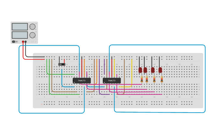 Circuit design Ripple 4-bit UP Counter - Tinkercad