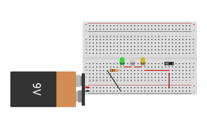 Circuit design 3 LED slide switch - Tinkercad
