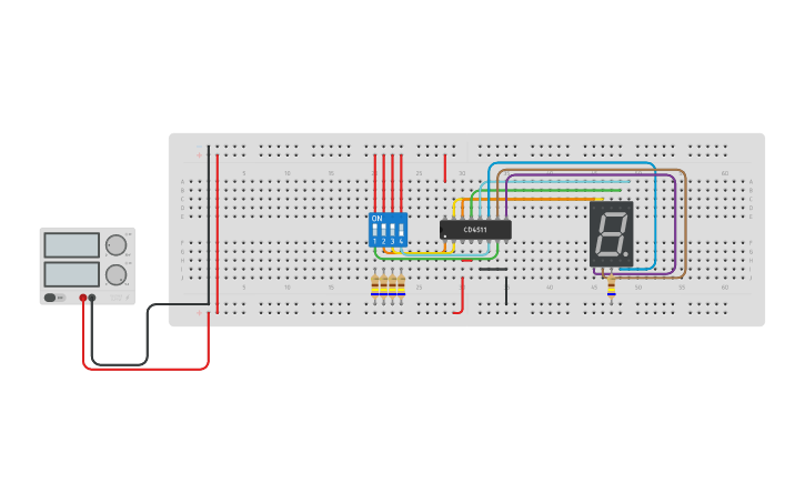 Circuit design CD4511 DECODIFICADOR Y DISPLAY DE 7 SEGMENTOS - Tinkercad