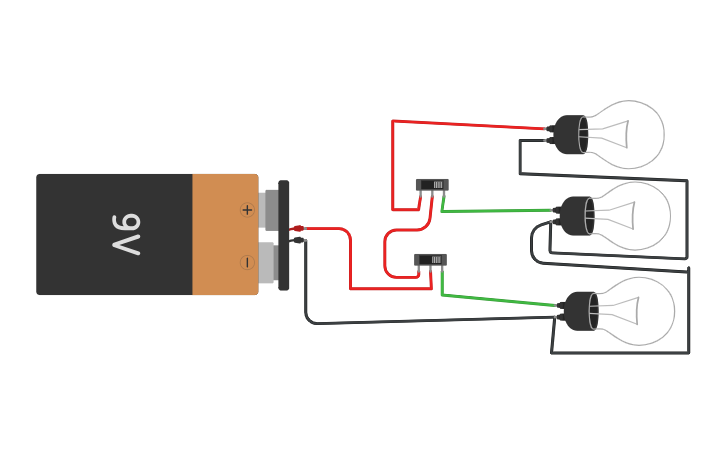 Circuit design Circuito con 3 bombillos y 2 interruptores - Tinkercad