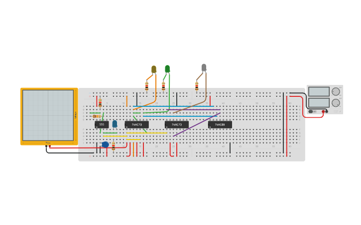 Circuit design mod-8 Synchronous up counter using jk flip flop - Tinkercad