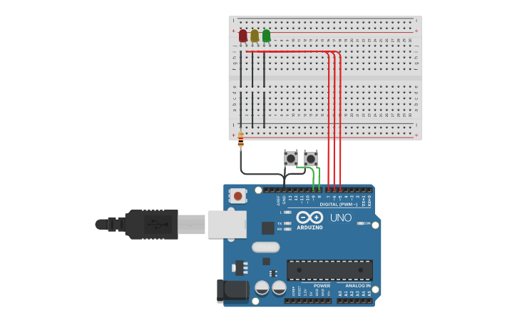 Circuit design Push Button Change Variable - Tinkercad