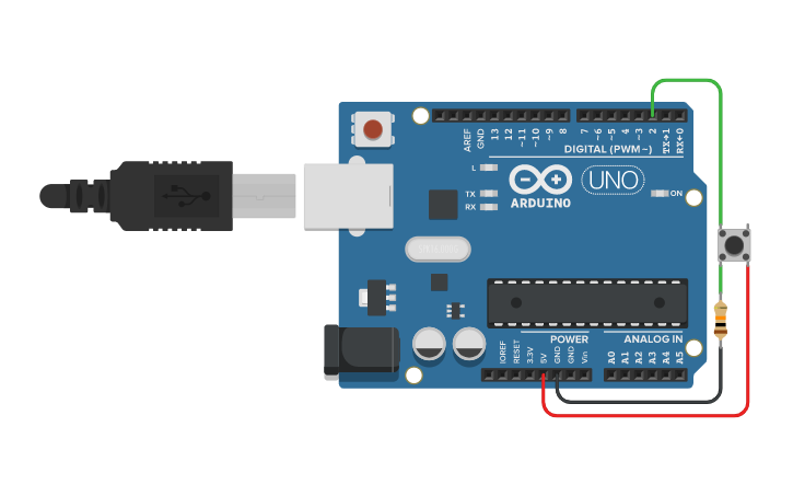 Circuit design Aula_3.1_lendo um botão Pull down - Tinkercad