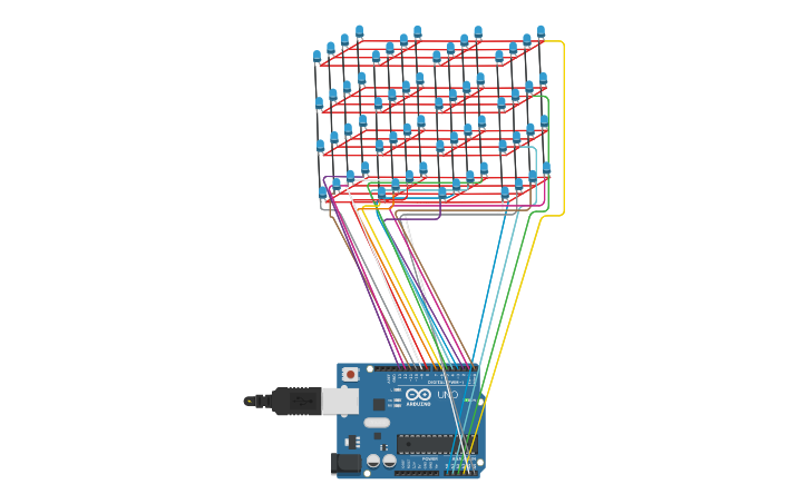 Circuit design LED 4x4x4 - Tinkercad