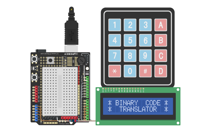 Circuit design BINARY CODE TRANSLATOR (NUMBERS: 0 TO 9) - Tinkercad