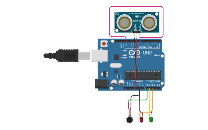 Circuit design Sensor de distancia - Tinkercad