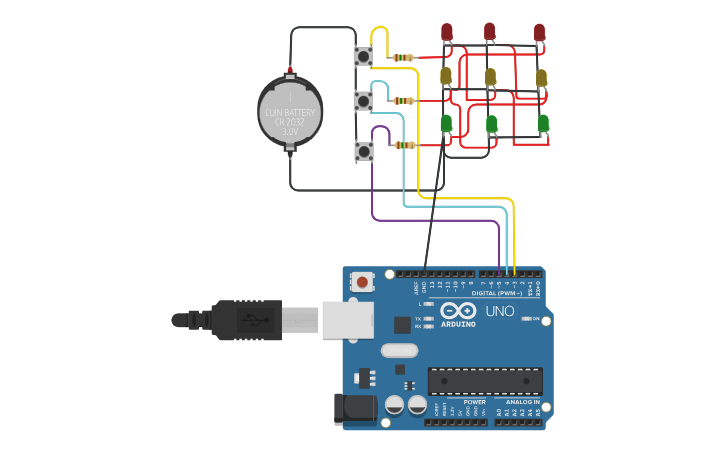 Circuit design Traffic Light System - Tinkercad