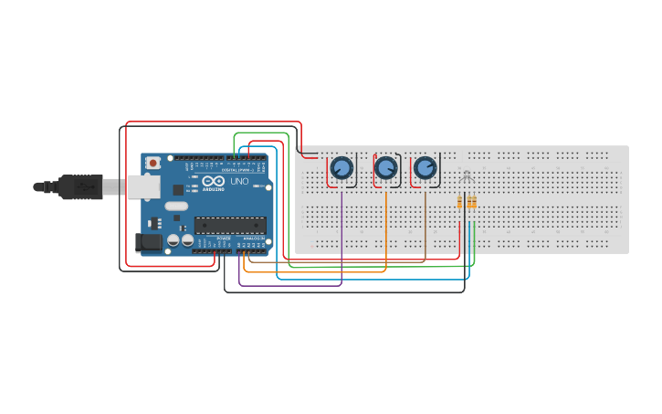 Circuit design led RGB 3potenziometri - Tinkercad