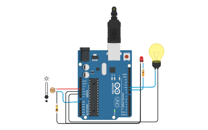 Circuit design Light Sensor Using LDR - Tinkercad