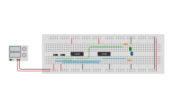 Circuit design Half Adder circuit using AND and XOR - Tinkercad