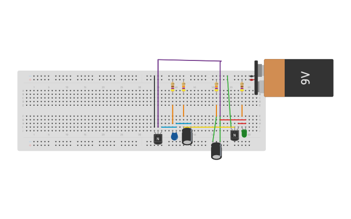 Circuit design flashing LED using transistor - Tinkercad