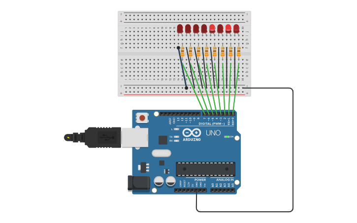 Circuit design Binary LED - Tinkercad
