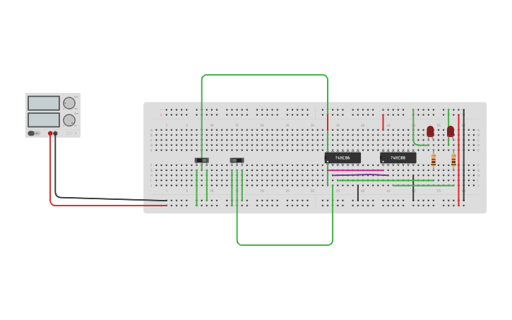 Circuit design half adder using xor - Tinkercad