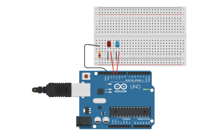 Circuit design 2 LEDS - Tinkercad