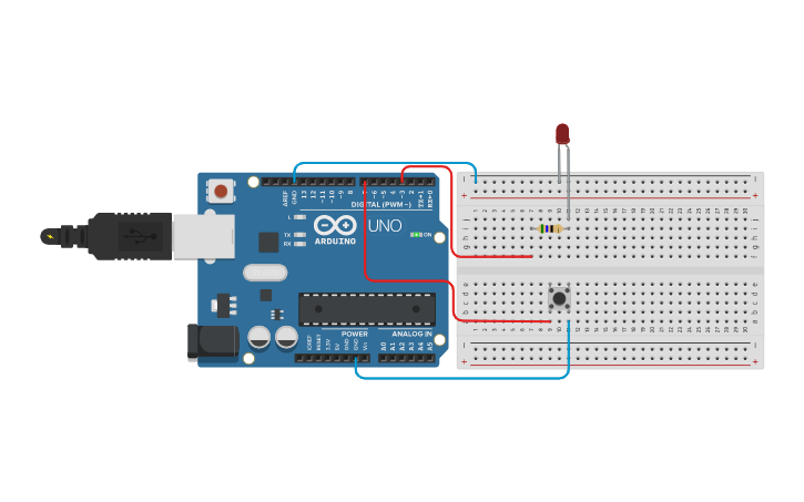 Circuit design LED-Button - Tinkercad