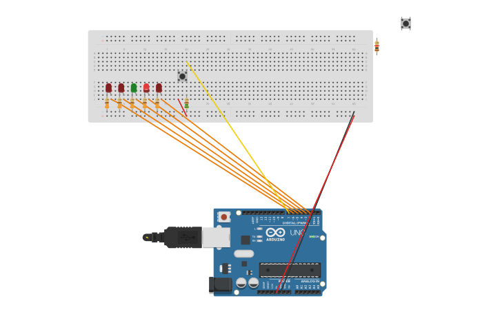 Circuit design Basic LED game - Tinkercad