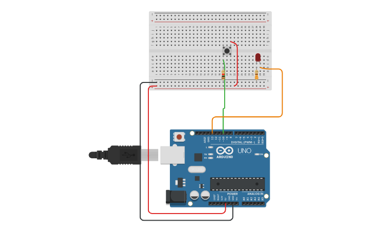 Circuit design Button LED - Tinkercad
