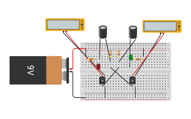 Circuit design Blinking Two LEDs - Tinkercad
