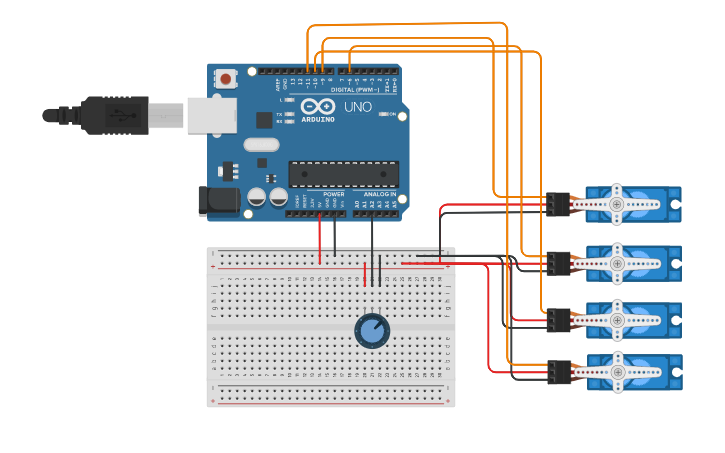 Circuit design LAB 12-4 Control Servo with Potentiometer - Tinkercad