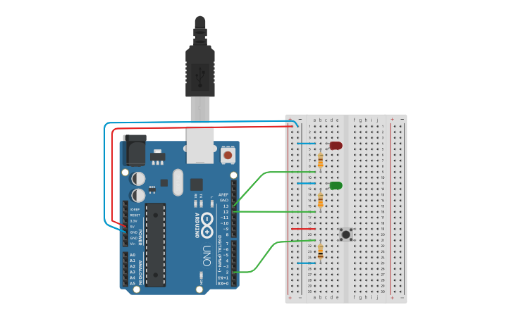 Circuit design LED - Button - Tinkercad