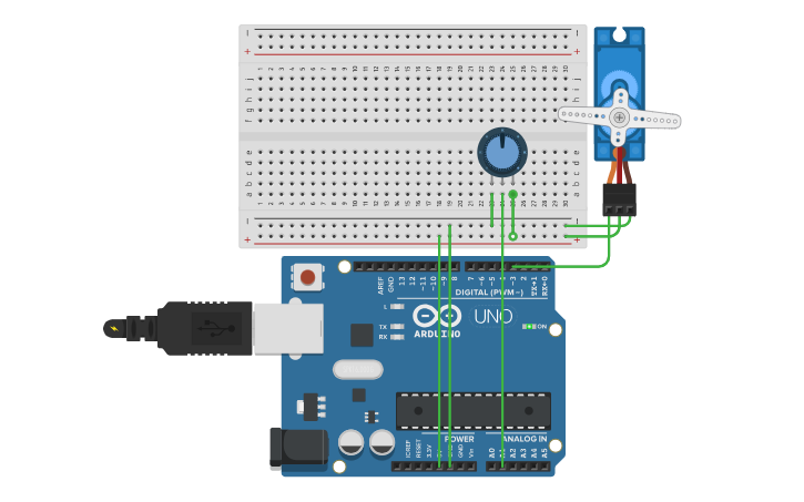 Circuit design servo motor with pot - Tinkercad